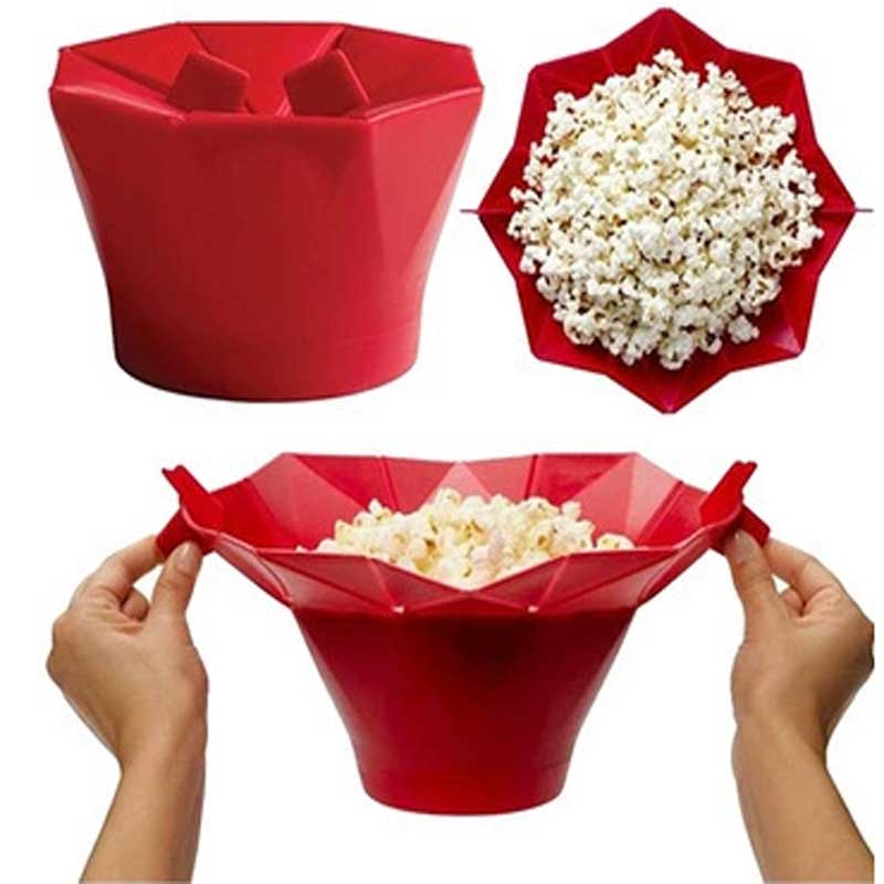 DIY Εργαλεία κουζίνας DIY πτυσσόμενη σιλικόνη popcorn poppper μπολ με σιλικόνη βαθμού εύκολο στο καθαρό μπολ